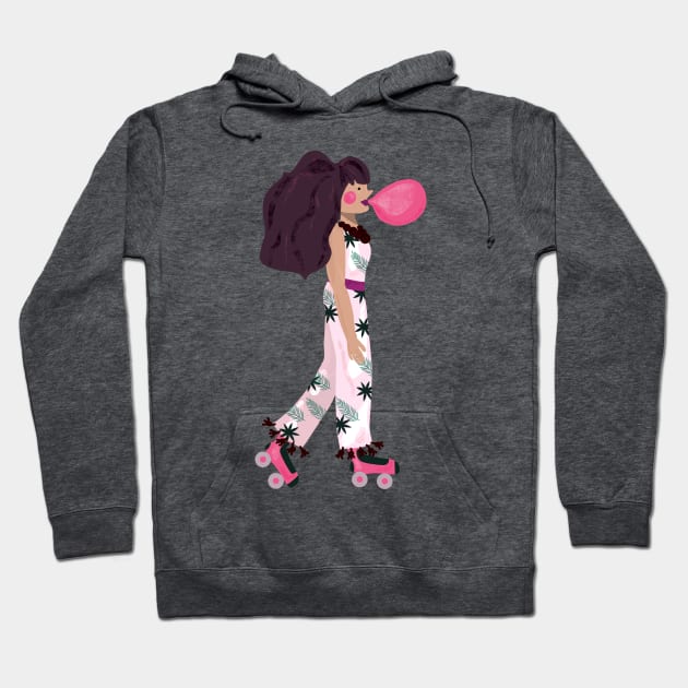 Girl chewing gum on roller skates Hoodie by Ipoole